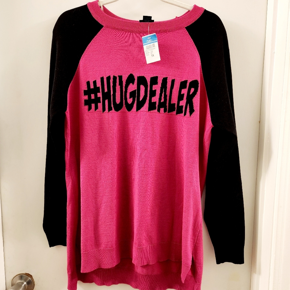 NWT - Rue 21 "HUGDEALER" Tunic Graphic Sweater Plus Size 1X - Picture 1 of 3
